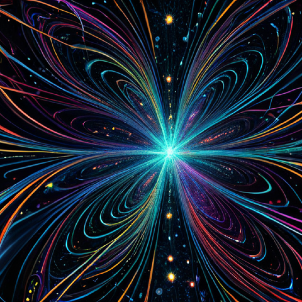 Quantum Algorithm Abstract**
A complex, colorful abstract visualization of a quantum algorithm. Swirling patterns of light and interconnected nodes represent qubits and their interactions. The background should be a dark, deep space filled with nebulae. High resolution, intricate detail, vibrant colors, safe for work, appropriate content, fully clothed, professional, perfect anatomy, natural proportions.
**